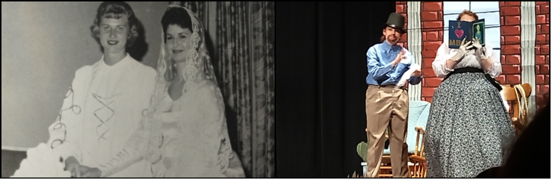 Left: The 1959 pageant bride and groom as pictured in the 1960 Conversationalist. Right: In this year’s pageant, Larry (Brianna Arriaga) and Bianca (Kassidy Giles) were the closest thing to a pageant bride and groom!