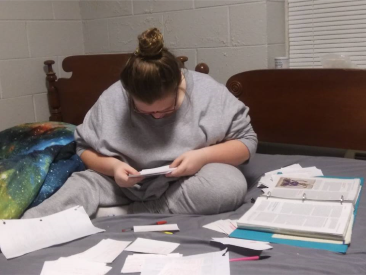 Rejeana Milligan studies for her upcoming exam.